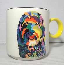 Tabitha Brown Stoneware Doodle Dog Coffee Mug Cup Multicolor Yellow Handle