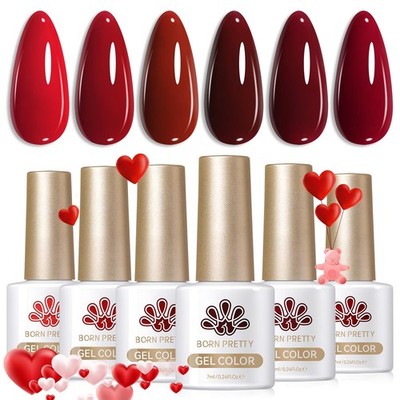 Red Gel Nail Polish Set - 6 Colors for Fall Winter, Soak Off, Nail Art 7ml