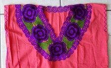 Vintage Hand Embroidered Mexican Huipil Peasant Top Size XL Cotton, Boho Hippie