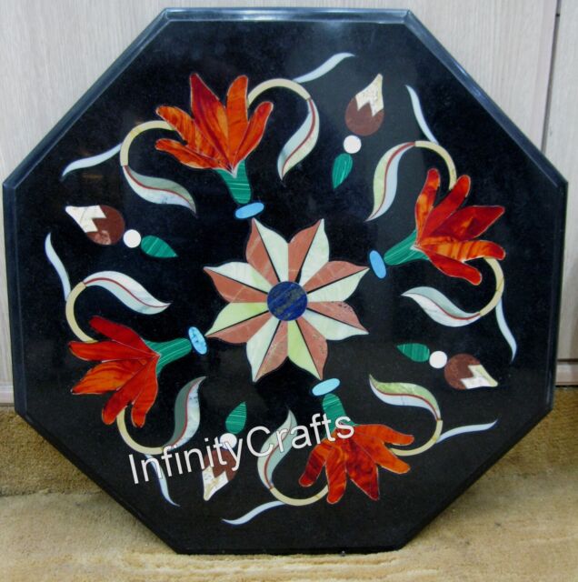 12x12 Inches Octagon Stone Coffee Table Top Inlaid with Floral Design Side Table