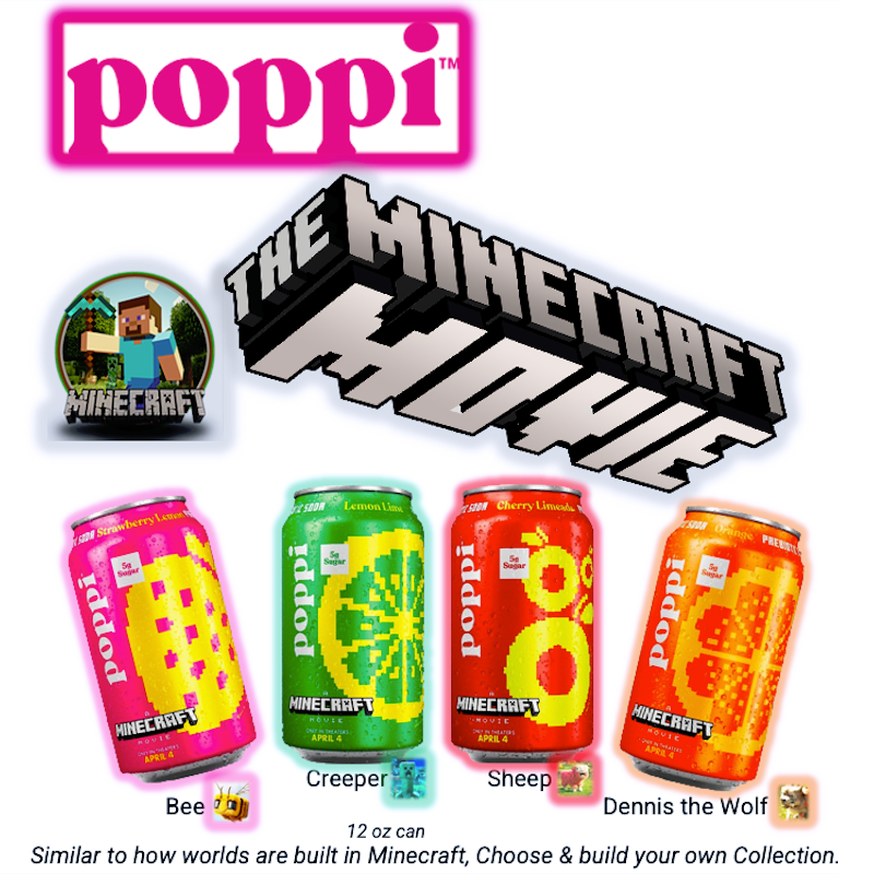 Poppi MineCraft MoviePromo limited-edition 4-core Iconic Flavors