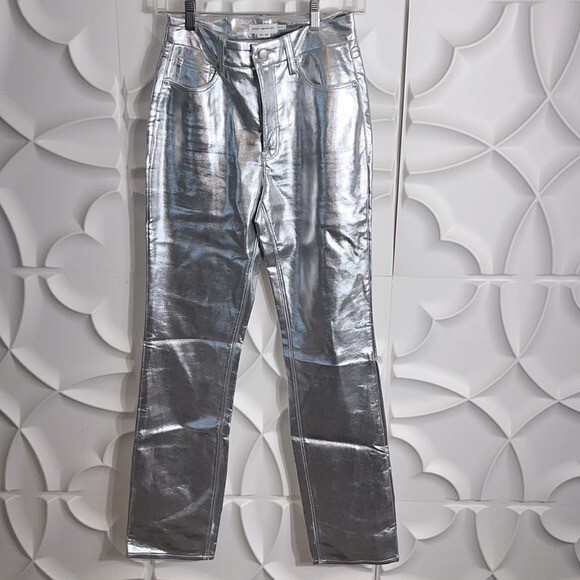 パンツ 6(ROKU) SILVER COLOR FAKE LEATHER PANTS METALLIC FAUX