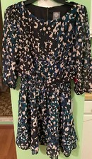 VINCE CAMUTO PRINT DRESS WOMENS SIZE 6 TEAL BLACK NEW 