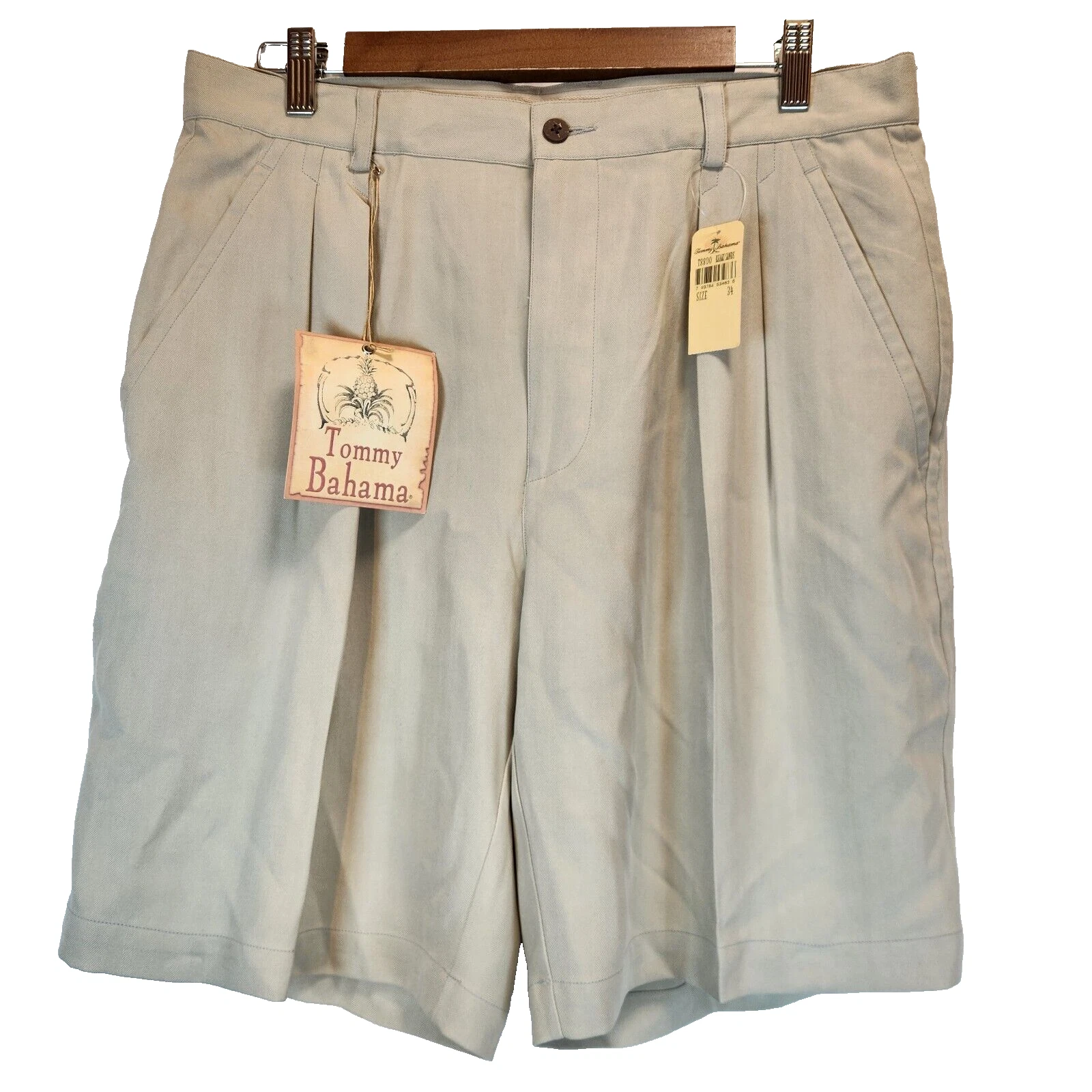 Tommy Bahama 100% Silk Shorts Men's Size 34 Beige 100% Silk Chino Pleated Summer