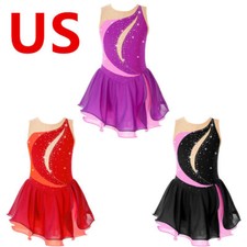 Kids Girls Dress Skate Costumes Ballet Dance Tutu Skirted Sleeveless Skating