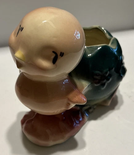 Vintage 1940s Shawnee Pottery Chick Bird Pulling Cracked Egg Cart 730 Planter