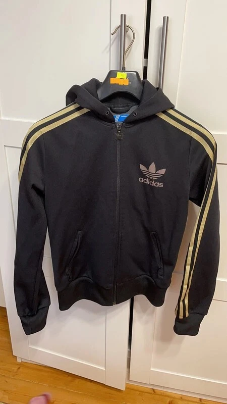 Adidas Womens Jacket Black Gold 3 Stripes Track Top Trefoil Size S/M 38 eBay