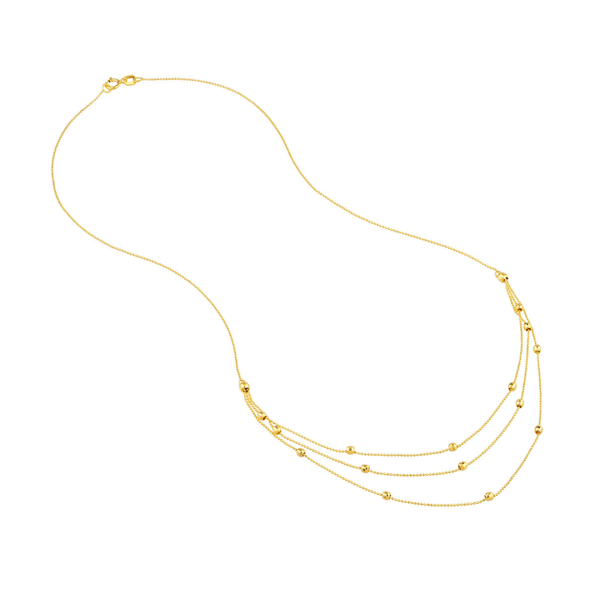 Ball Bead Chain Triple Strand Layered Necklace 14K Solid Ball Bead Chain Triple Strand Layered Necklace 14K Solid