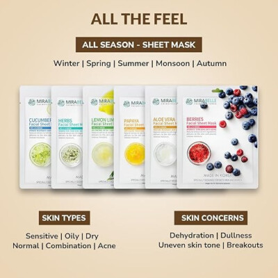 MIRABELLE COSMETICS KOREA Fairness Facial Mask (Aloe Vera, Berries, Cucumber,etc