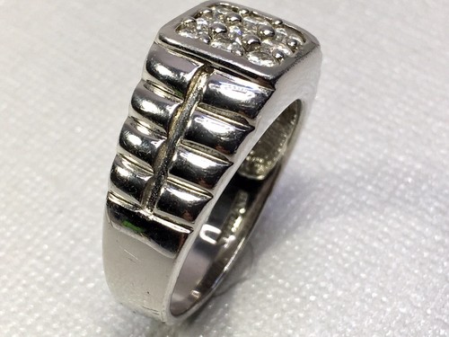 Rhodium Over 925 Sterling Silver Pave Set Cubic Zirconia Men's Signet Ring SZ 12 - Picture 9 of 18
