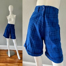Vintage 90s Blue Plaid Grunge High Waist Long Cotton Baggy Shorts XS