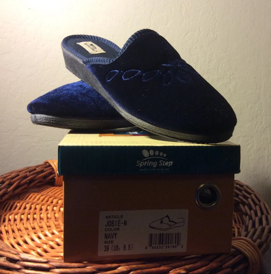 Spring Step Josie-N Velvet Embroidered Navy Slide Slippers Sz 9/US 8.5 RUN SMALL - Image 4 of 4