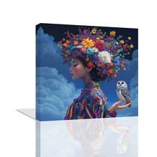 Dream Girl Poster Prints Wear Colorful Flowers on Their Heads Canvas Wall Art 34