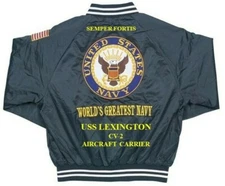 USS LEXINGTON  CV-2  CARRIER NAVY EMBROIDERED SATIN JACKET (BACK ONLY)