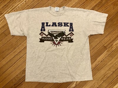 Vintage Alaska Eagle  Rugged Wear  men s 2XL graphic T-shirt Heather Gray color