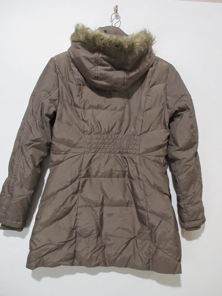 Sz M New York & Company LONG Coat DOWN Puffer Jacket Hooded Brown Women's - Image 3 of 4