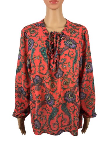 Nicole Miller Damen XL Top Bluse orange Paisley Boho entspannt Polyester gebraucht, in einwandfreiem Zustand - Bild 2 von 9