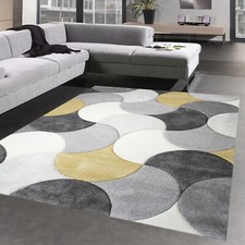 Tapis de salon design tapis court pile gouttes moutarde jaune gris crème