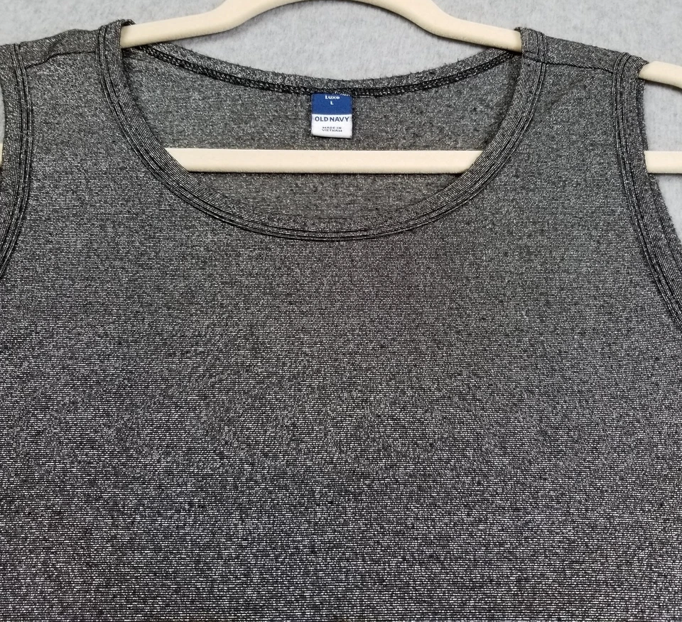 Camiseta sin mangas Old Navy para mujer grande L negra plateada metálica sin mangas elástica de lujo Foto 2 de 4