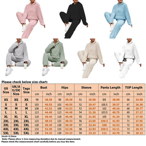 Damen Freizeit Winter Warm Kapuze Damen Pyjama Sets Fleece Flauschig Nachtwäsche - Bild 3 von 23
