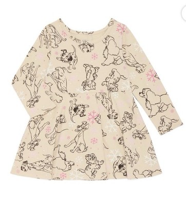 NWT-Disney Classics 12M Toddler Girl s Long Sleeve All-Over Print Dress