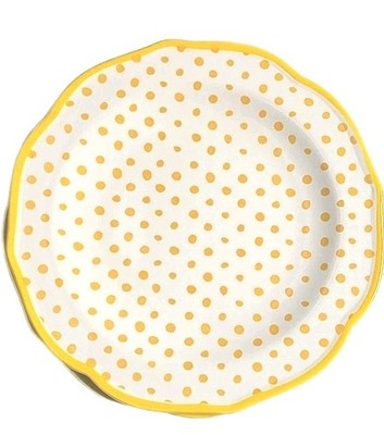 Four (4) Pioneer Woman ~ YELLOW ~ Retro Polka Dot ~ 8.5'' Salad Plate ~ Stoneware