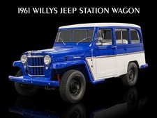 1961 Willys Jeep Station Wagon In Blue White New Metal Sign 12x16 Ships Free