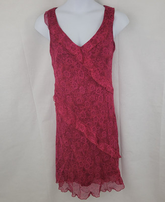 MEGHAN MATTHEWS Womens Midi Dress Sz 12 PINK Floral Ruffle Fairy Romantic Y2K