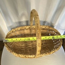 Wicker Oval Basket with Handle, Brown Medium 14x8x9in, Handmade Freestanding