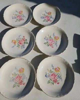 1940s Vintage Scio Pottery Saucers Bread Plates Hazel Pink Rose 6pcs 6'' READ 