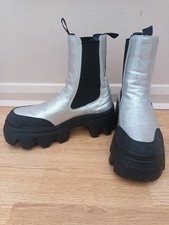 Asos  Chunky Chelsea Half Calf Boot Silver and Black, Size 8 Platform Glam Rock!