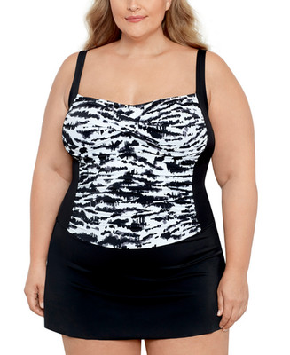 Swim Solutions Plus Size 18W Tummy Control Twist Bra Skater Swimsuit New
