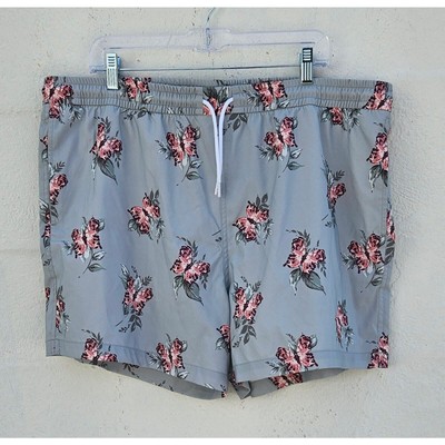 Abercrombie & Fitch Mens Swim Shorts XXL Blue Floral Butterfly Drawstring Trunks