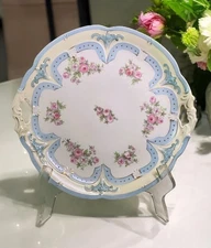 Vintage RW Bavaria Serving Platter Gold Etched Rose Handled Dish Plate Germany