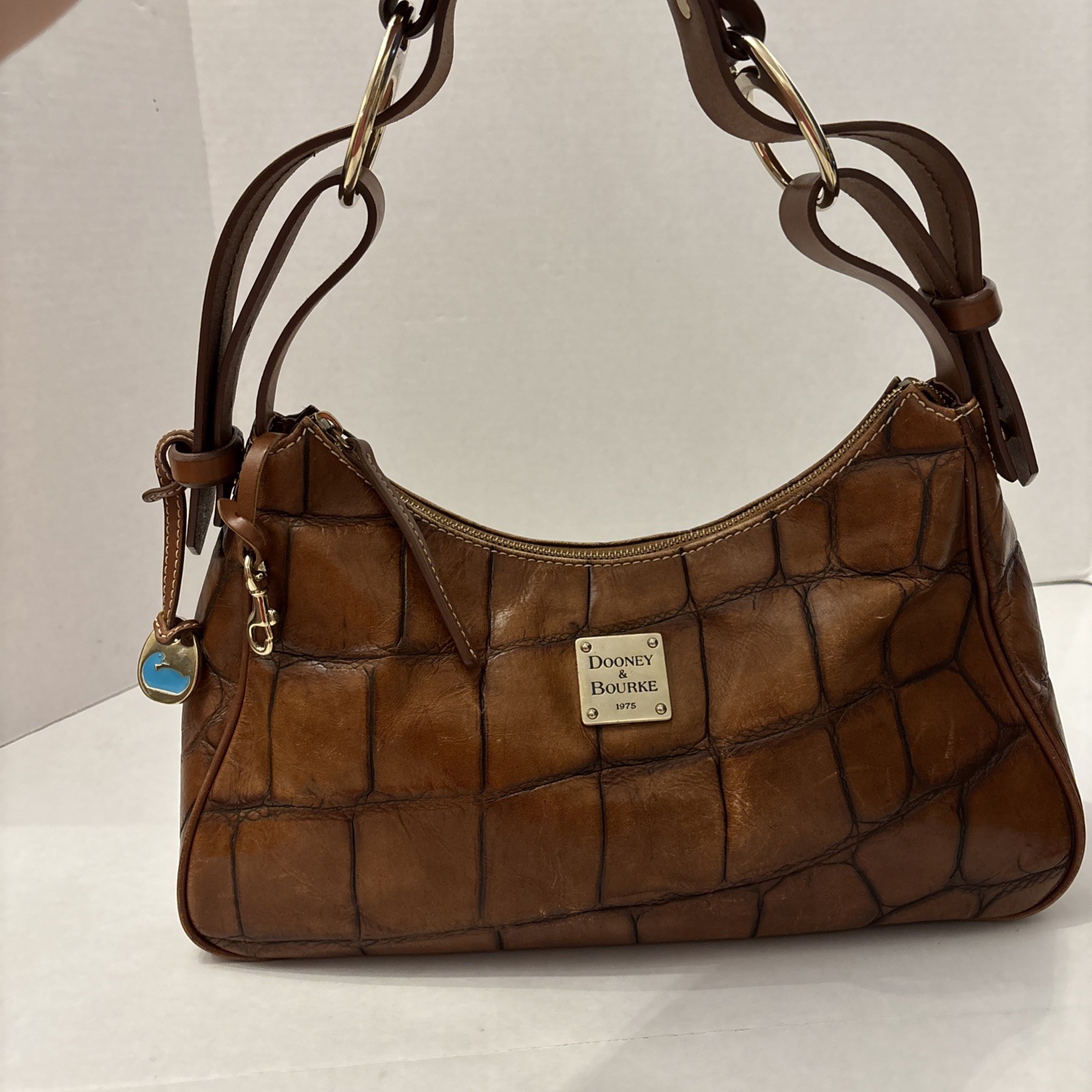 Authentic Dooney & Bourke Vintage Brown Crocodile Embossed Leather Hobo Bag