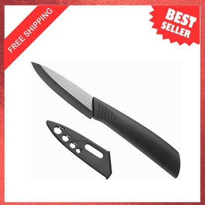 Ceramic Paring Knife, 3 Inch Fruit Knife, Zirconium Oxide, Black Handle