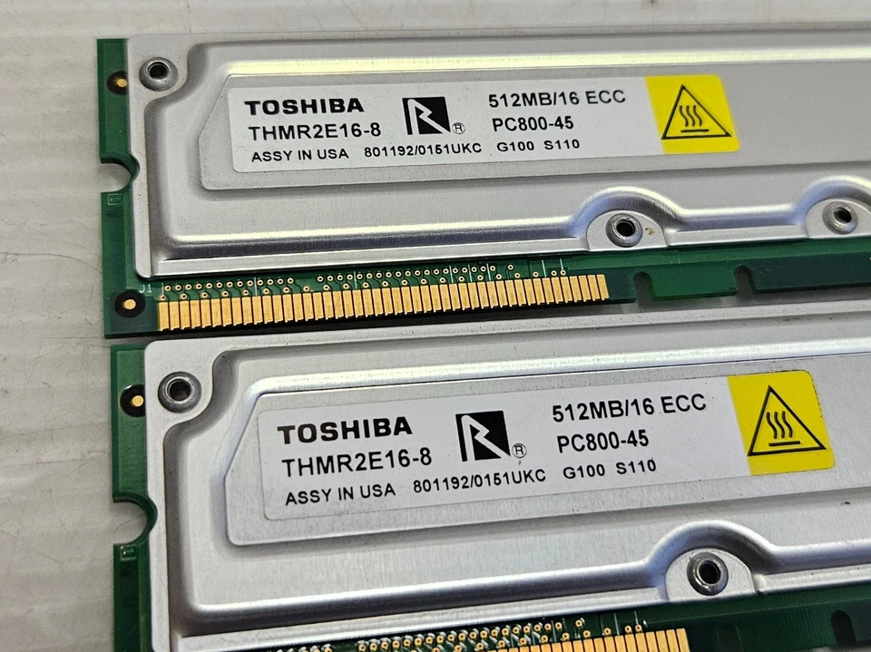 2GB (4x512MB) Rambus RIMM 800-45, 800MHz, ECC, Toshiba THMR2E16-8, Working - Image 2 of 2