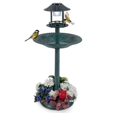 3-In-1 Pedestal Bird Bath with Solar Light with Bird Feeder & Flower Planter