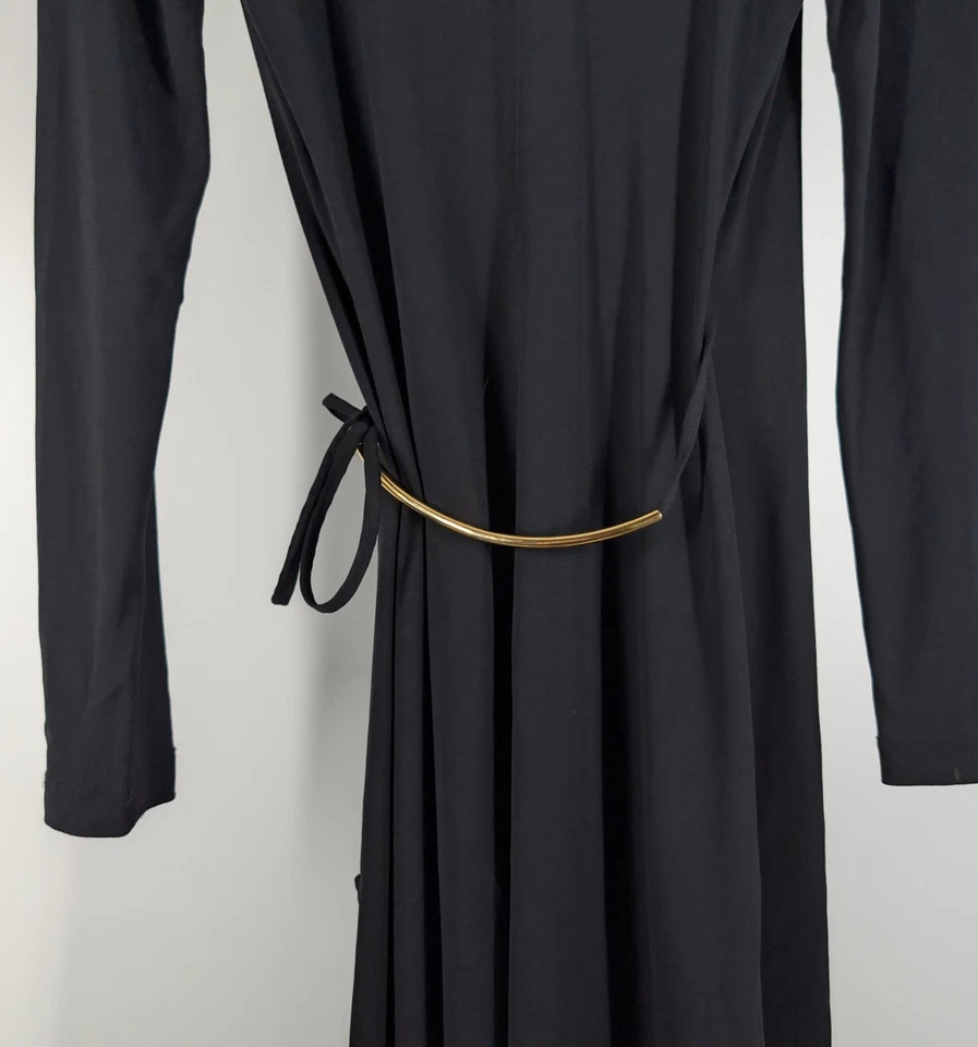 Vintage Donna Karan Signature Black Dress Gold Hardware Belt Rayon 90s DKNY - Image 4 of 4