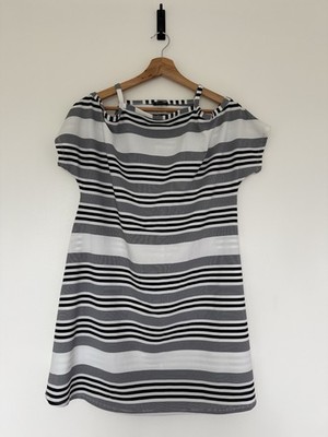River Island Kleid UK 8 schwarz weiß gestreift Cold Shoulder Skater