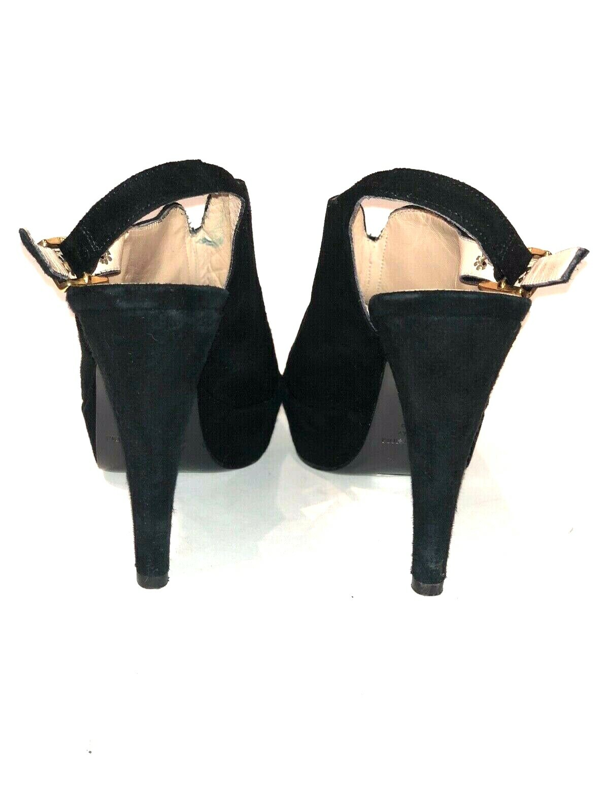 Gastone Lucioli Black Suede Peep Toe Platform Pumps Italy Size 35