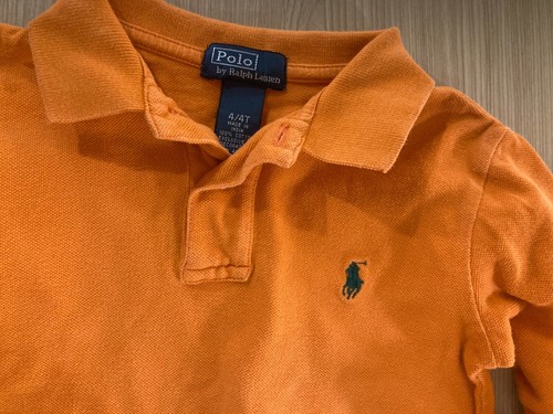 Polo By Ralph Lauren Long Sleeve Polo Shirt 4/4T Orange Textured Cotton Collared - Picture 2 of 3