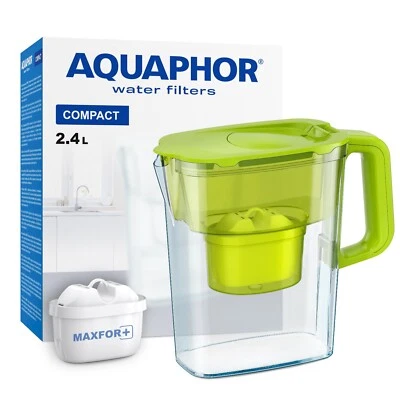 Water Filter Jug AQUAPHOR Compact Fridge door fit with 1 Maxfor+ Cartridge Green - Image 1 of 4