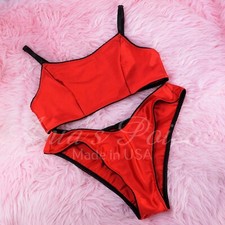 80s style Stretch Satin Christmas Red high leg full bikini Bra Panties or Set