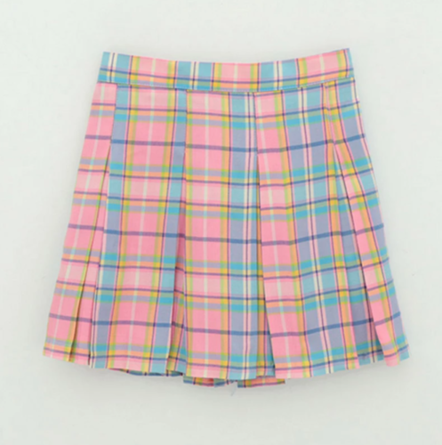 Pastell Regenbogen kariert Minirock Harajuku Midi plissiert hochtailliert Kawaii Rock - Bild 14 von 14