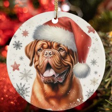 Merry Xmas Dogue de Bordeaux Dog Santa Snow Winter Christmas Ornament Gift Decor