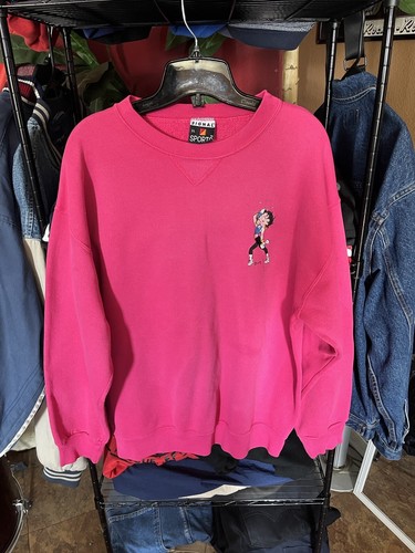 Size XL Vintage Betty Boop Pink Sweatshirt - KFS - Embroidered Signal Sports