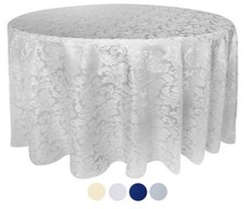 Tektrum 90" Round Damask Tablecloth-Waterproof/Spill Proof/Heavy Duty-White