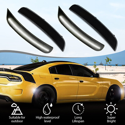 4x Smoked Side Bumper Marker Light White LED For 15-22 Dodge Charger R/T SXT SRT