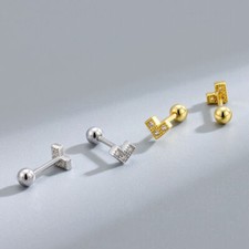 Cute Heart 925 Sterling Silver CZ Screw Back Helix Tragus Stud Earring A1031